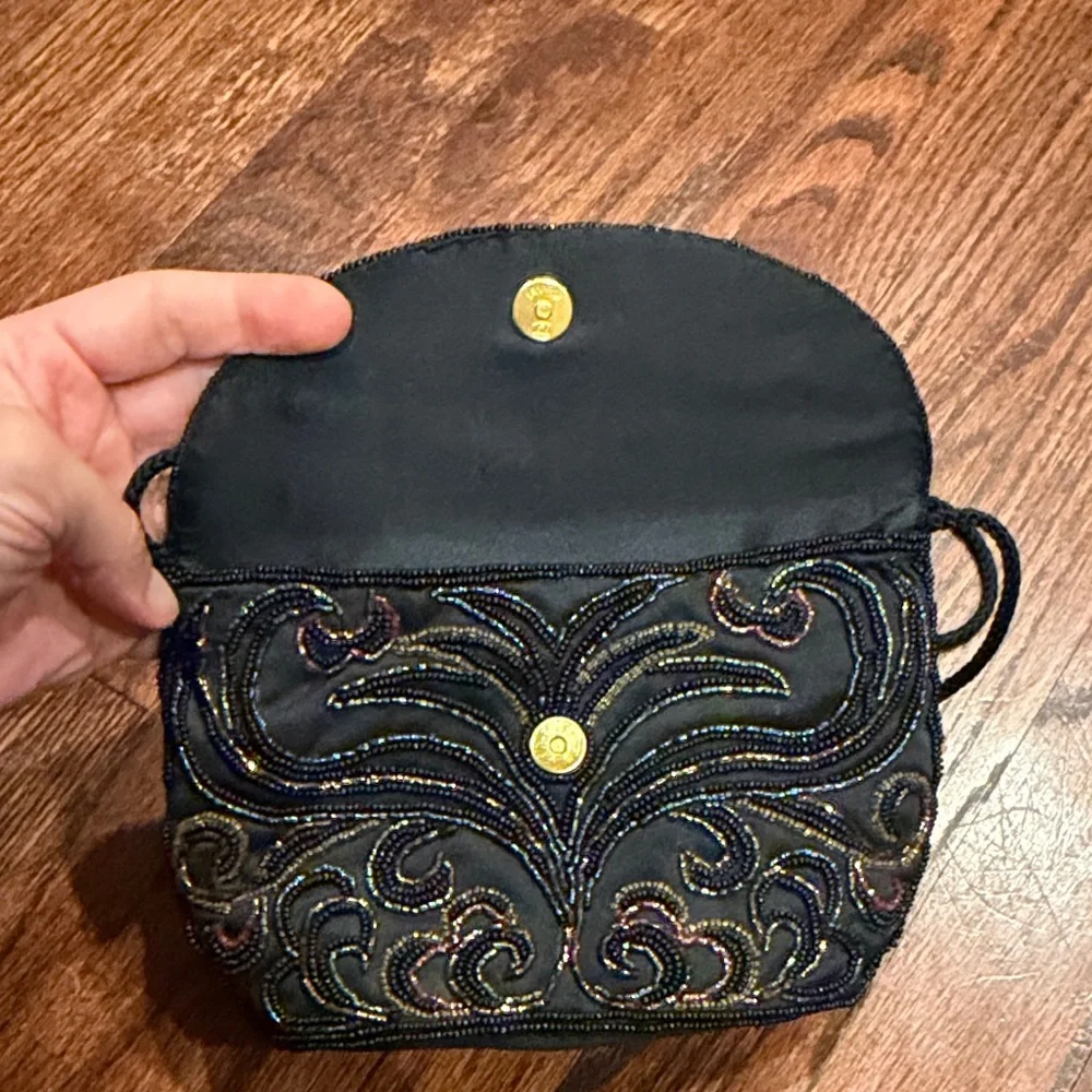 Black Beaded Crossbody Bag with Multicolor Accents